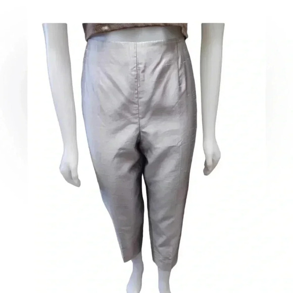 Dana Buchman 100% Silk  Silver Grey Ankle Trousers Size 12 - Picture 2 of 11